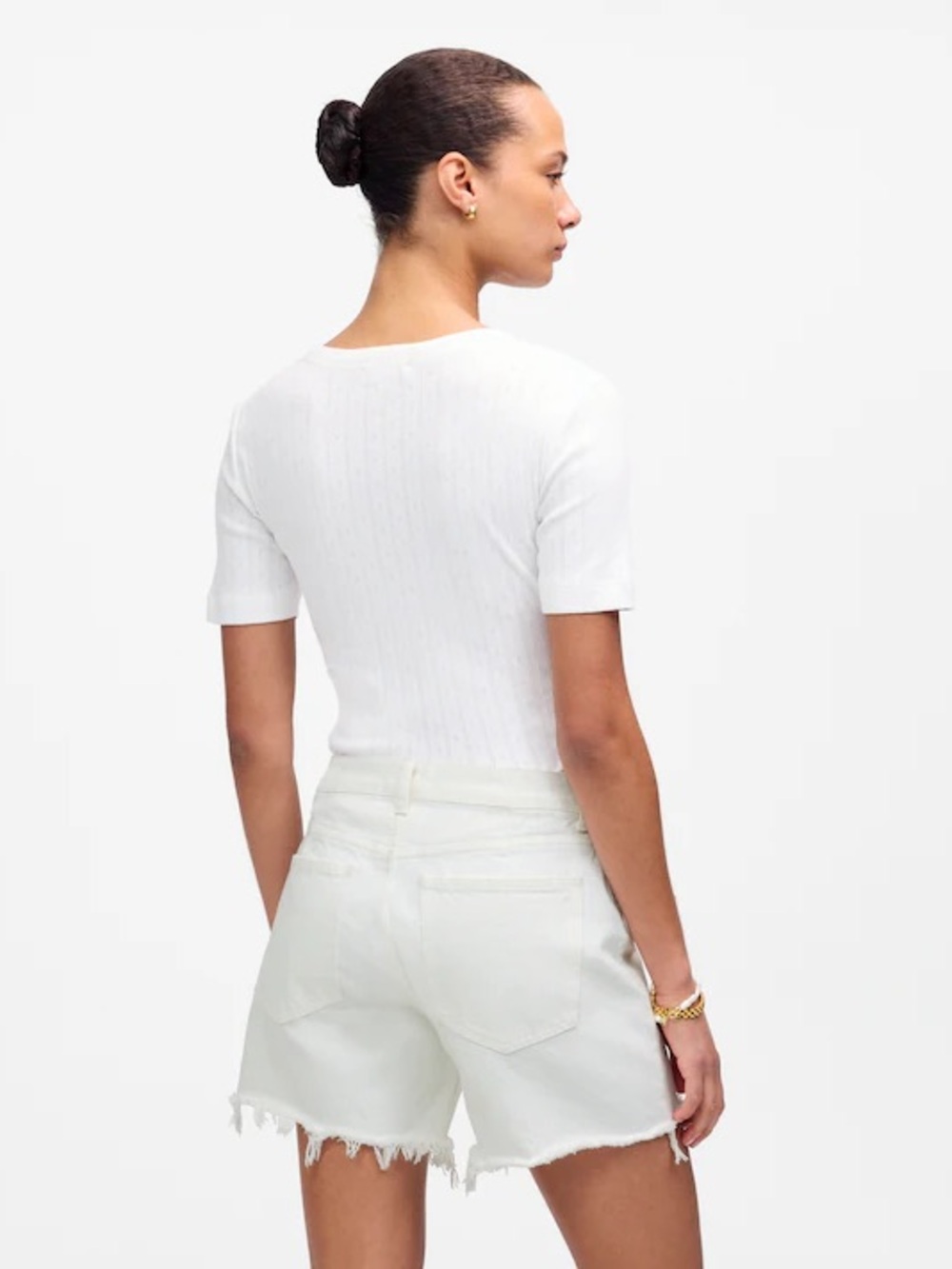 Madewell The Brynn Long Denim Shorts White Raw Hem High Rise